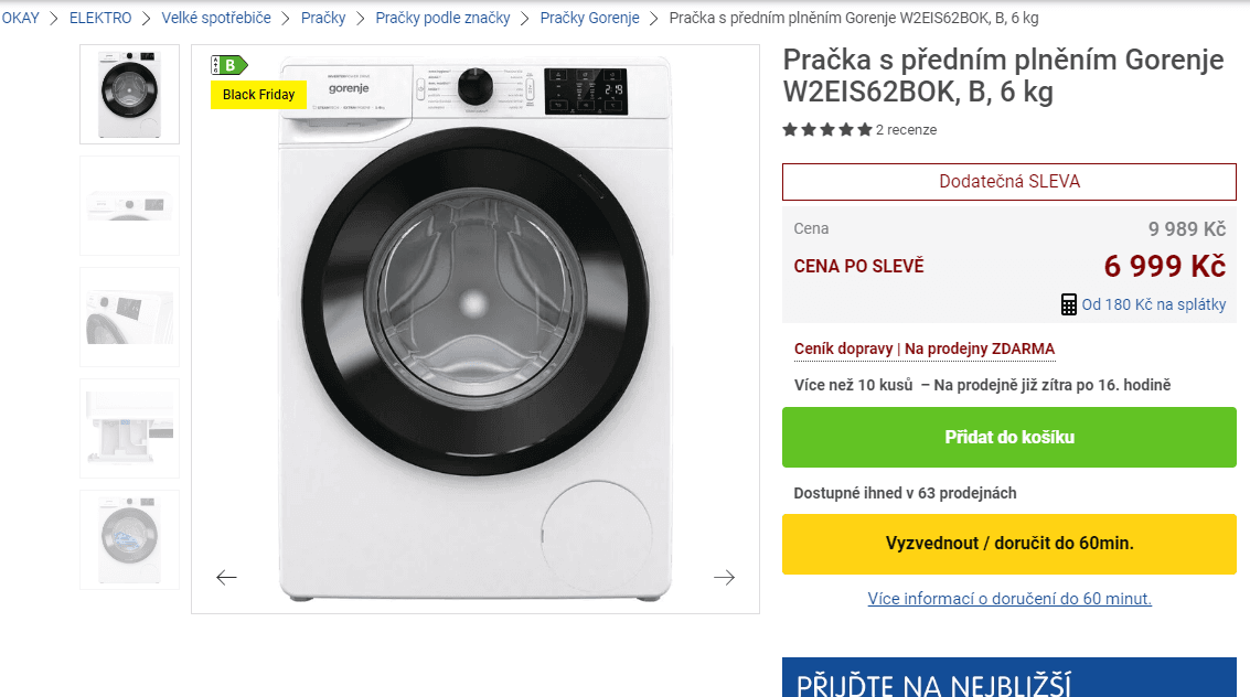 Parní pračka Gorenje 6kg, 1200ot., 46,5cm