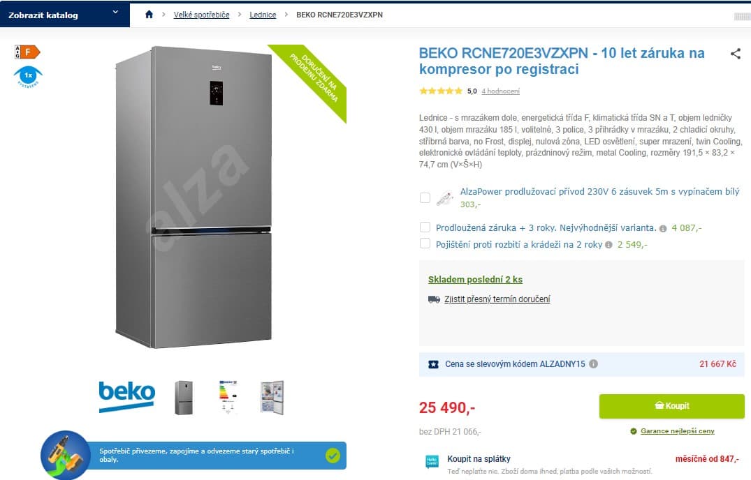 Komb. lednice Beko, 430/185 l, no frost, 191 cm