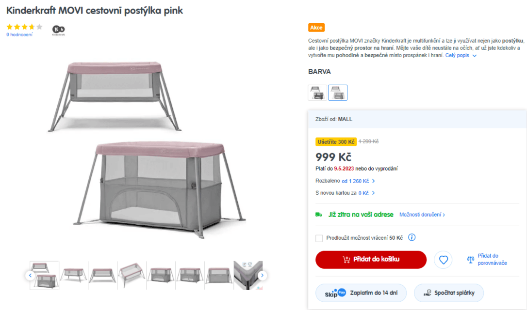 Cestovní postýlka Kinderkraft MOVI pink
