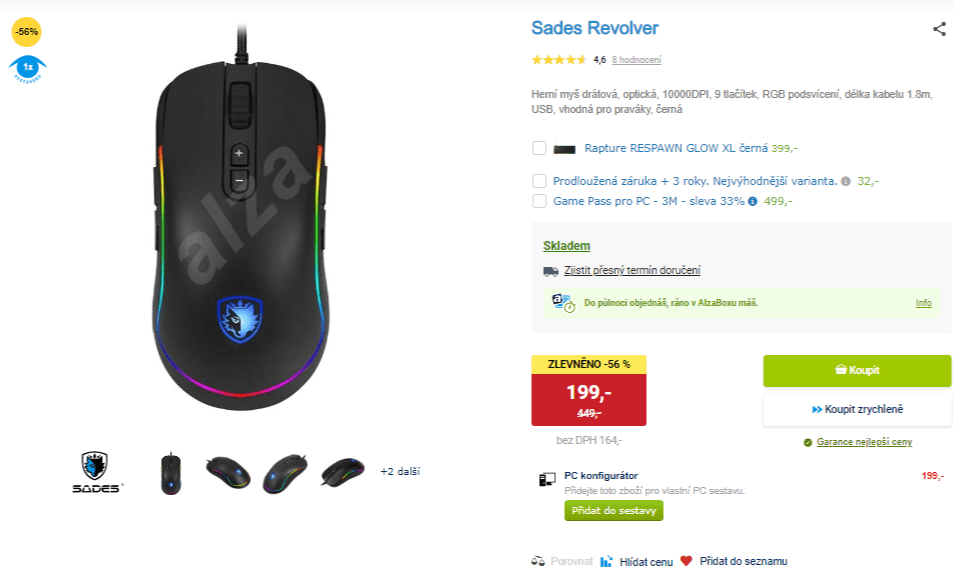 Herní myš Sades Revolver, RGB