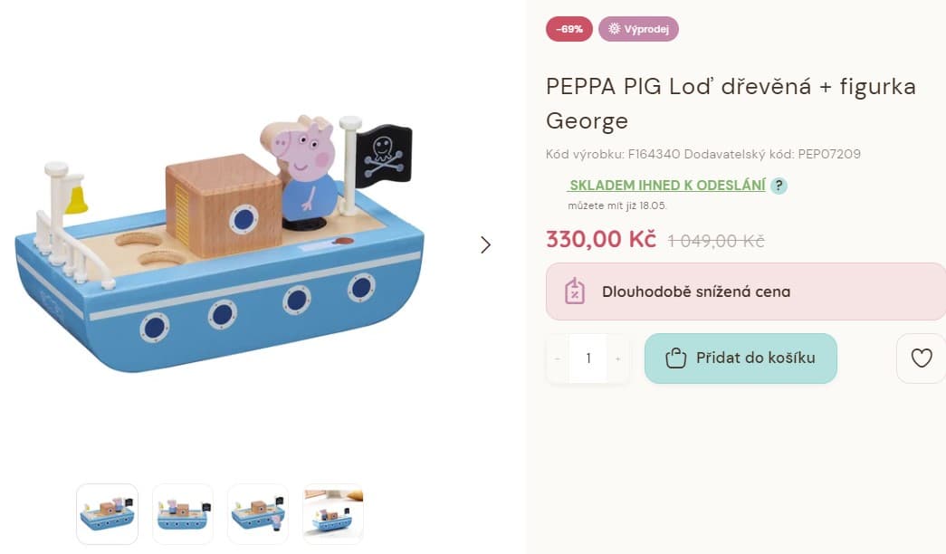 Loď dřevěná Peppa Pig + figurka
