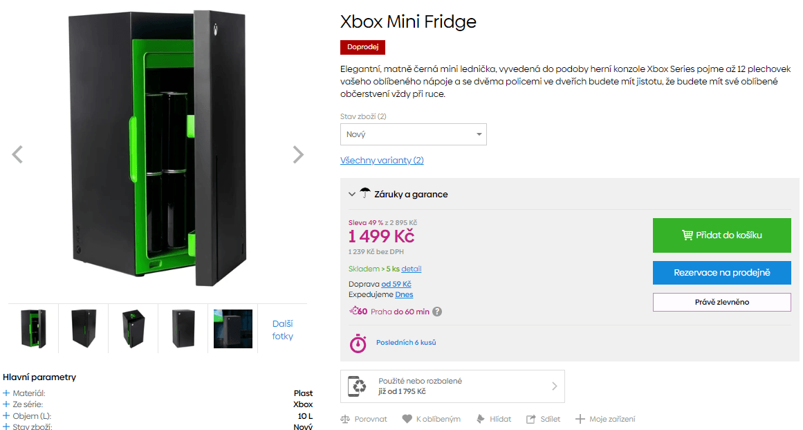 Lednice Xbox, auto, 12 plechovek, 10 l.