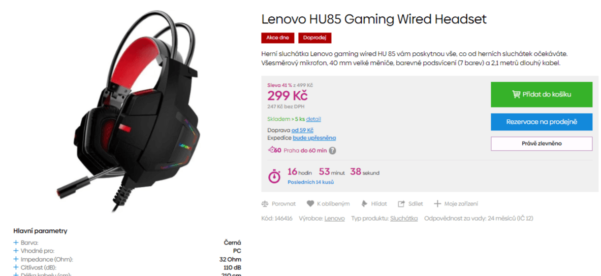 Herní sluchátka Lenovo HU85, RGB