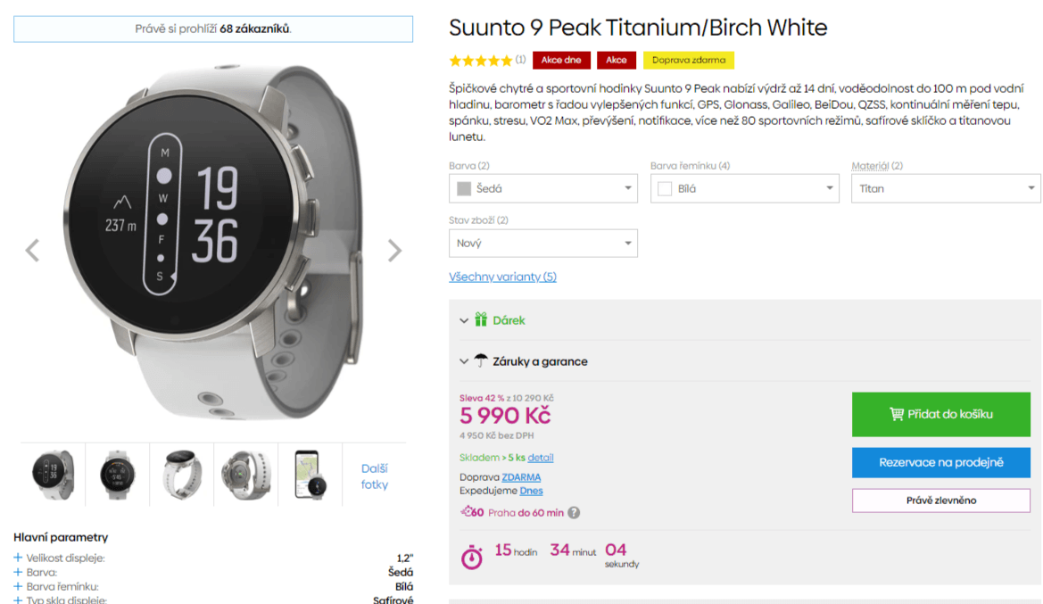 Chytré hodinky Suunto 9, 80 sportů