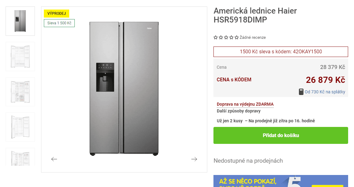 Americká lednice Haier, led, voda, 178cm