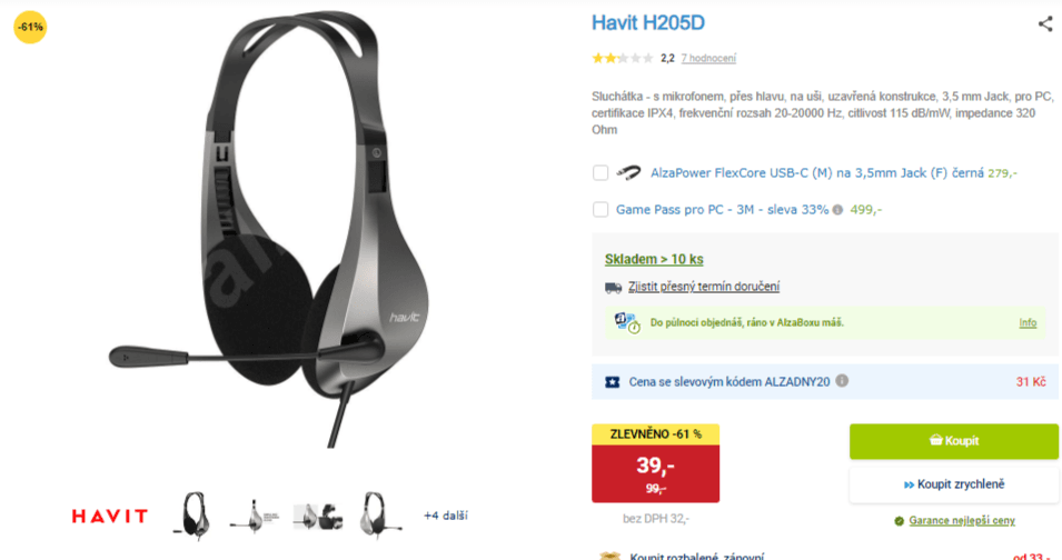 Stereo sluchátka Havit
