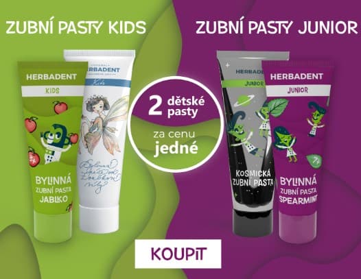 Dětské zubní pasty Herbadent 1+1 zdarma