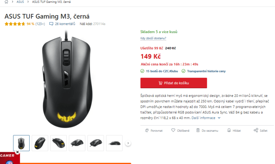 Herní myš ASUS TUF Gaming M3