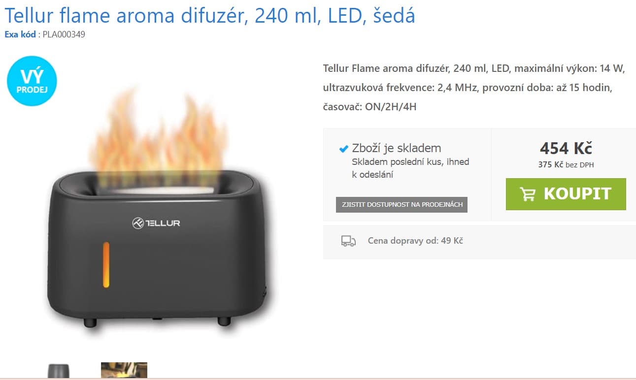 Aroma difuzér Tellur flame, 240 ml, LED