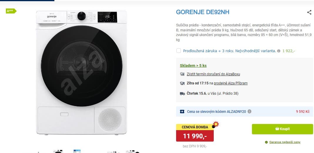 Sušička prádla Gorenje, A++, 9 kg