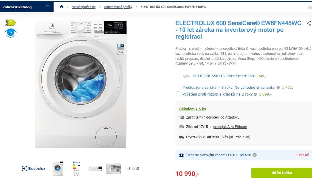 Pračka Electrolux, pára, C, 8 kg, 1400 ot/min