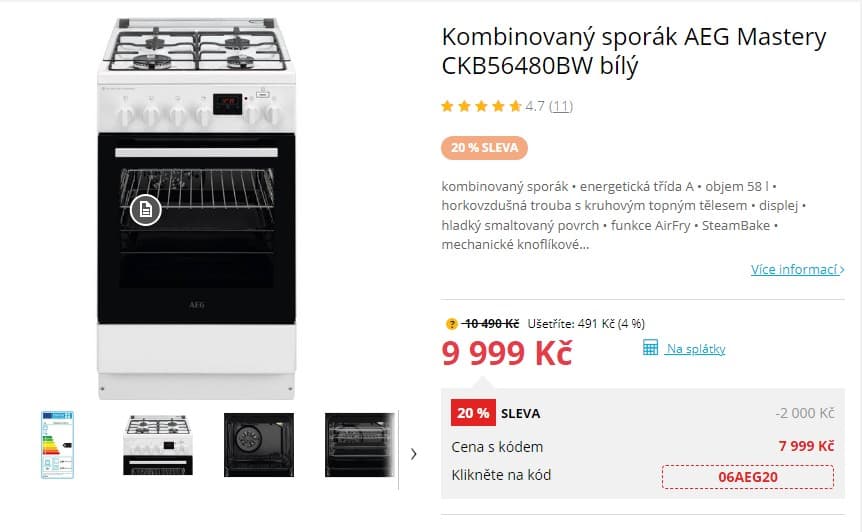 Kombinovaný sporák AEG, A, 58 l, horkovzduch