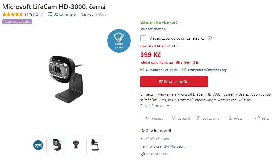 Webkamera Microsoft LifeCam HD