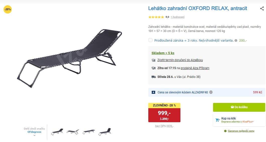 Lehátko zahradní OXFORD RELAX, antracit