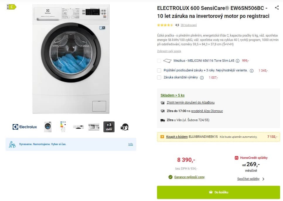 Pračka Electrolux, pára, 6 kg, 1000, úzká