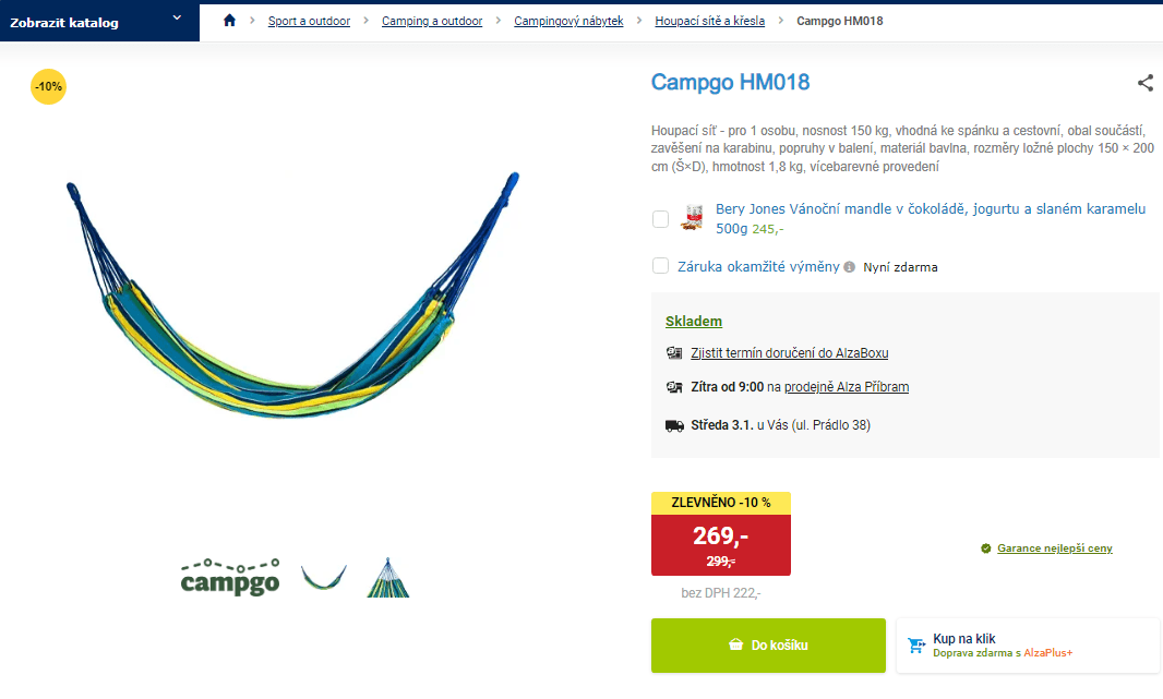 Houpací síť Campgo 2 x 1,5 m