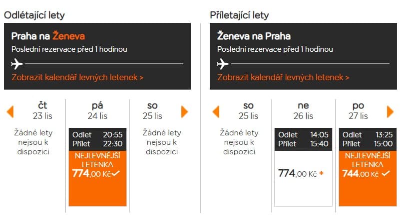 Zpáteční letenky Praha - Ženeva