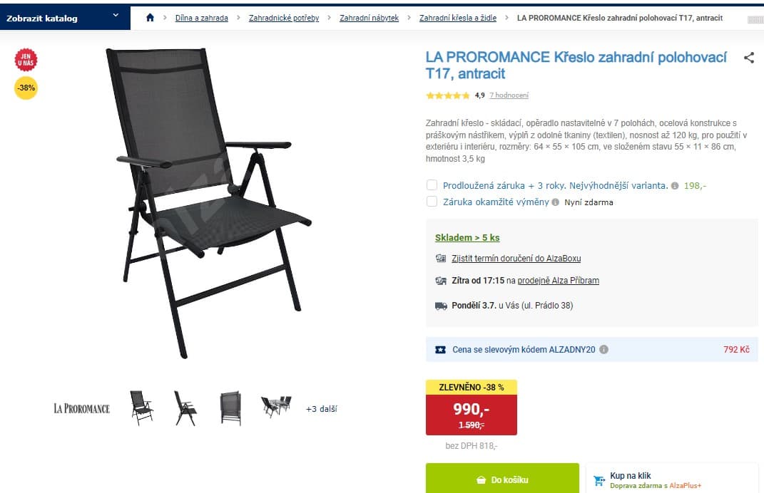 Zahradní křeslo polohovací La Proromance
