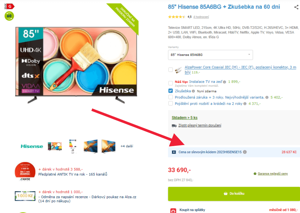 4K, Smart TV, HDR, 215cm, Hisense
