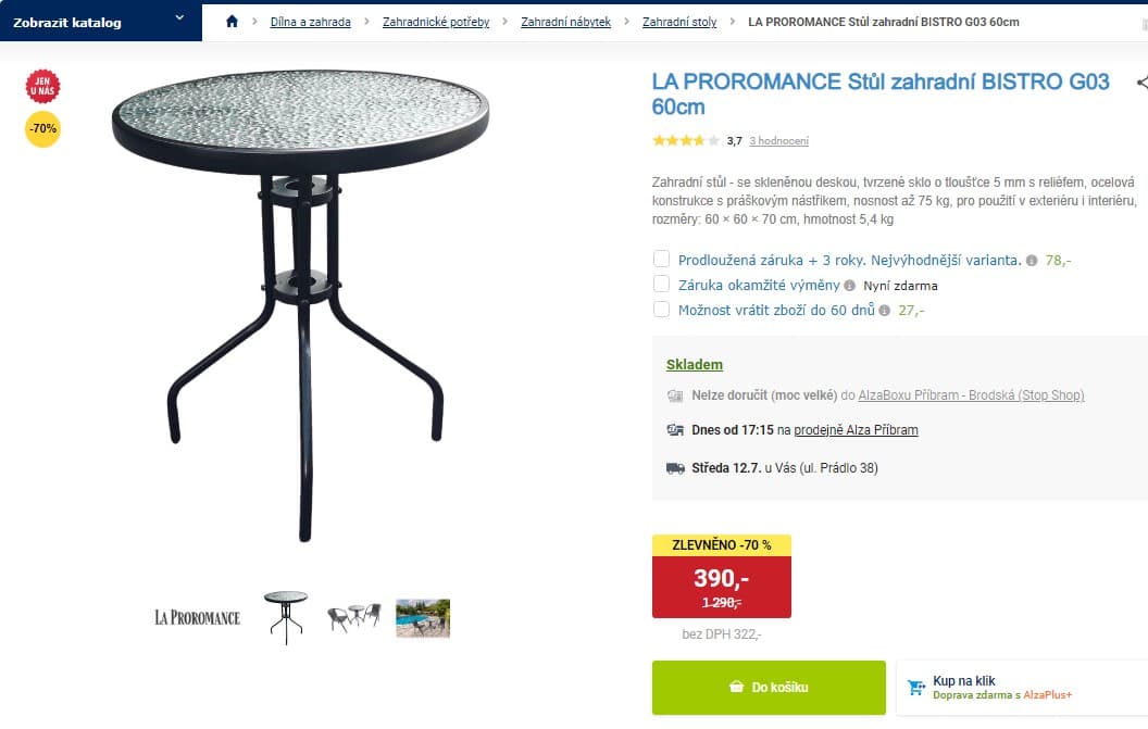 Zahradní stůl La Proromance 60 cm