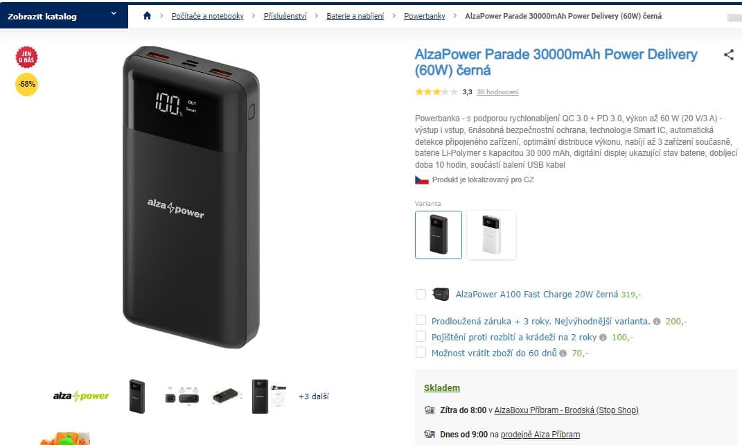 Powerbanka AlzaPower Parade 30000mAh