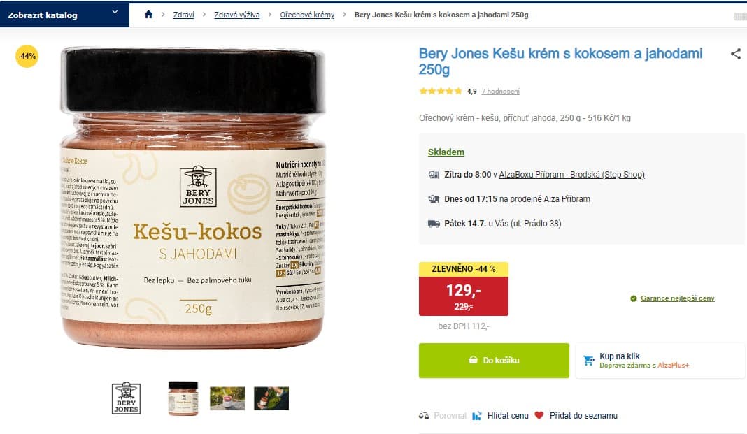 Kešu krém s kokosem a jahodami 250g