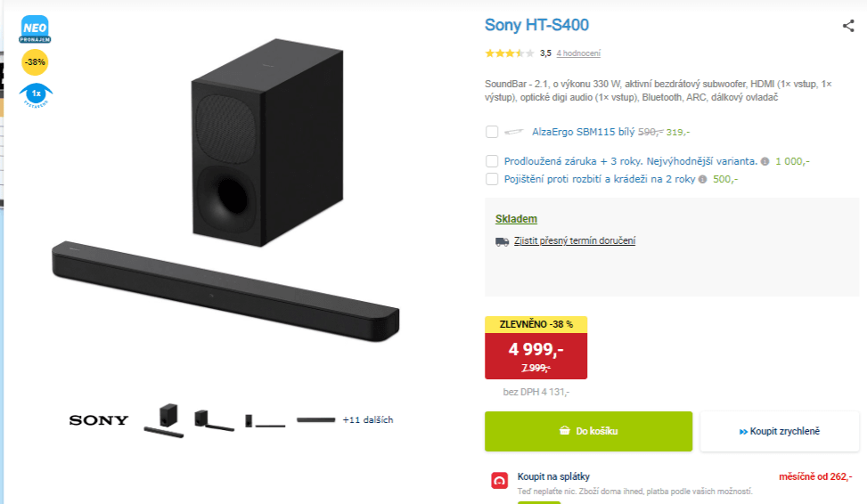 Soundbar SONY, 2.1, 300W, subwoofer