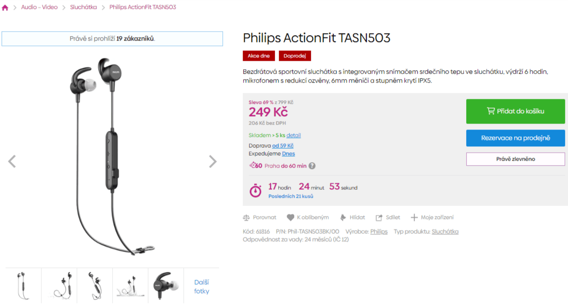 BT sluchátka Philips, měřič tepu