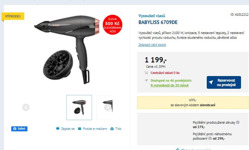 Vysoušeč vlasů Babyliss 6709DE