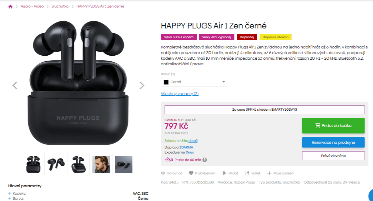 BT sluchátka Happy Plugs Air 1 Zen