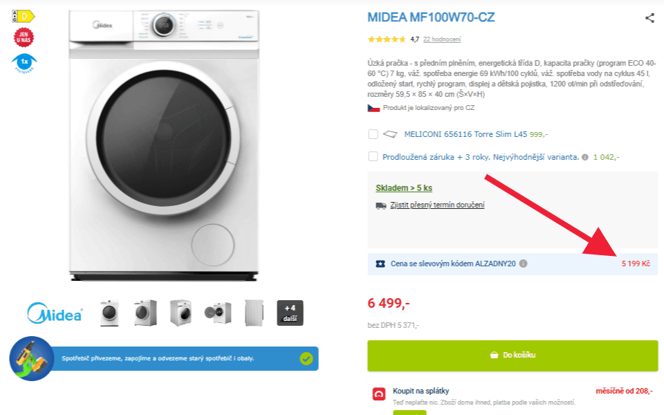 Pračka Midea, 7 kg, 1200 ot/min