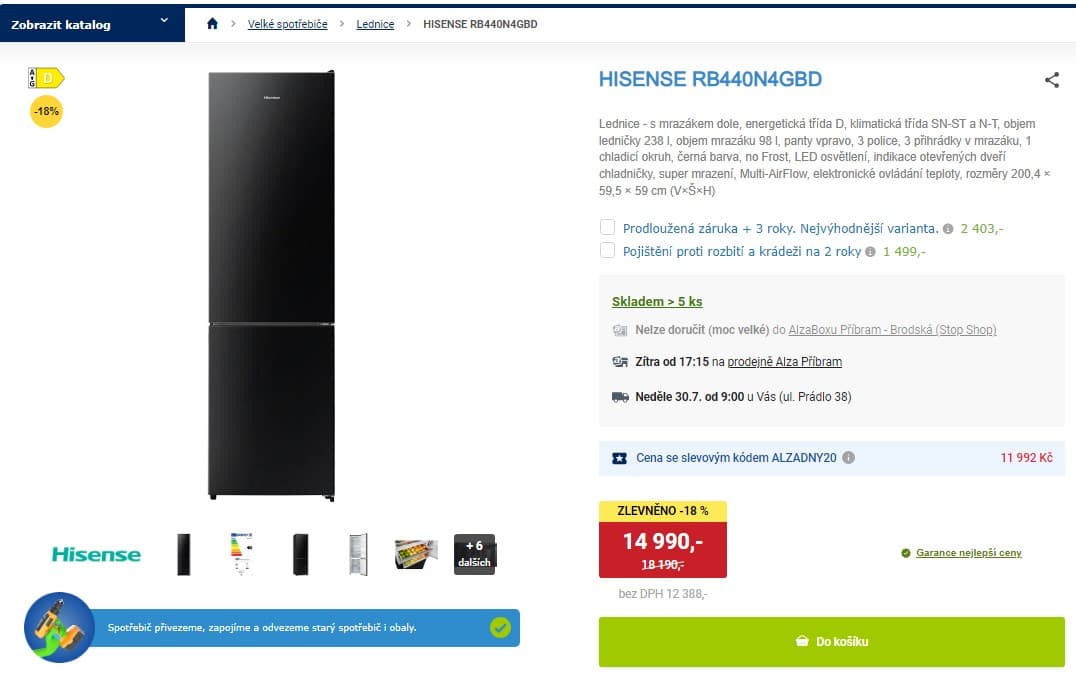 Kombinovaná lednice Hisense, 238 / 98l