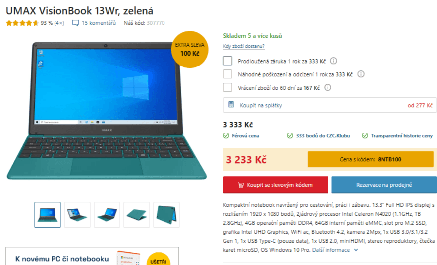 Umax, 2,8GHz, 4GB RAM, 13,3", 1,3kg
