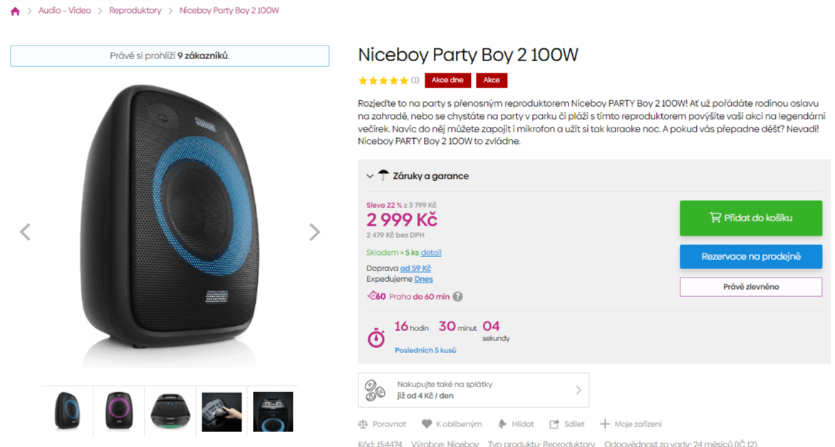BT party repro Niceboy 100W, karaoke, světlo