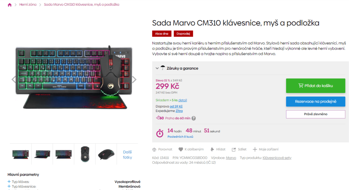 Herní set Marvo - klávesnice, myš, podložka