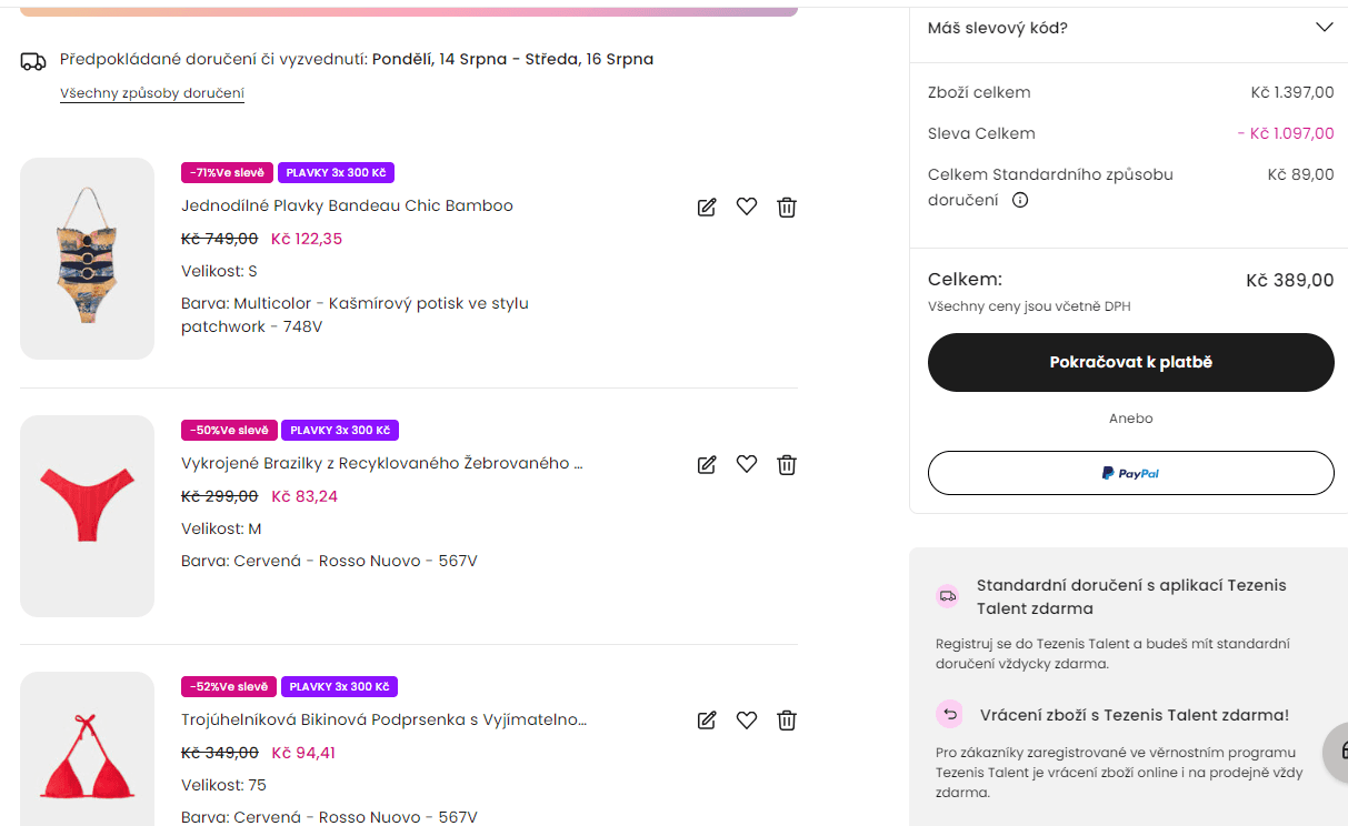 Tezenis - 3 plavky za 300 korun