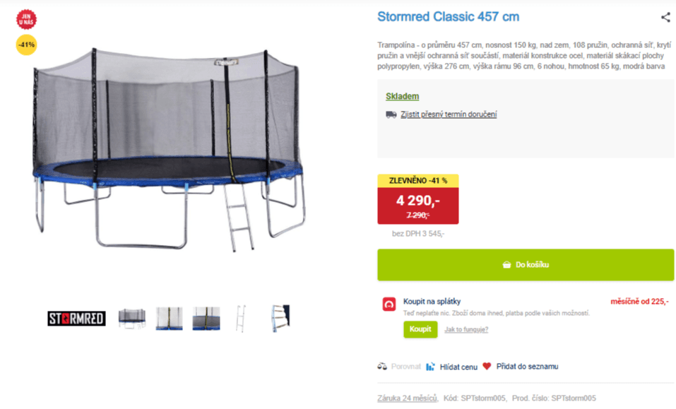 Trampolína Stormred Classic 457 cm 