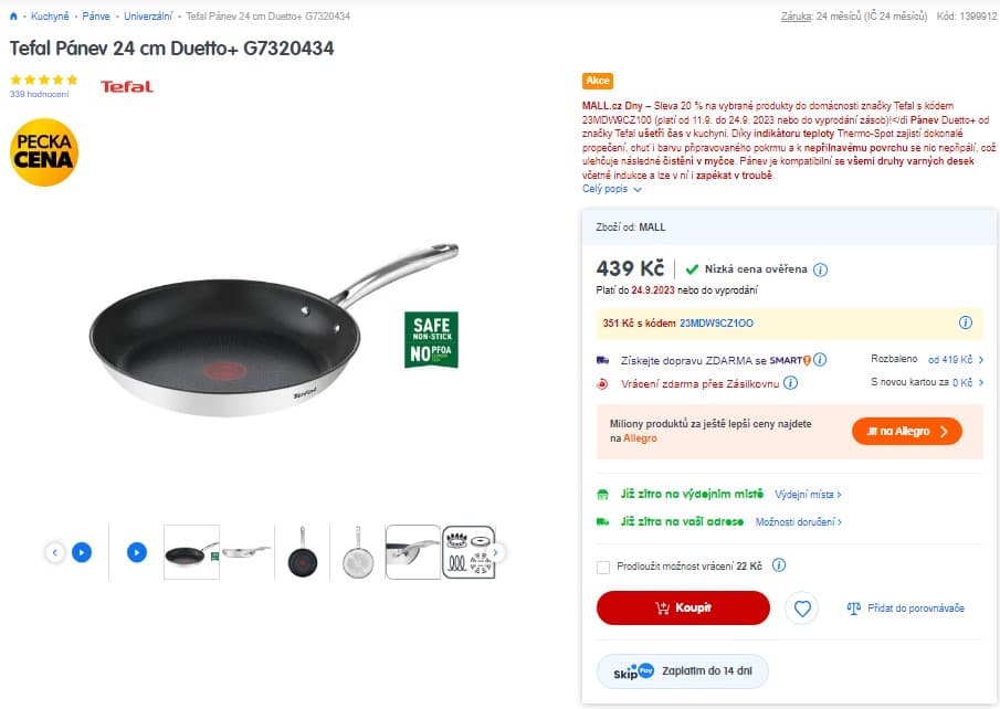 Pánev Tefal 24 cm Duetto+ titan