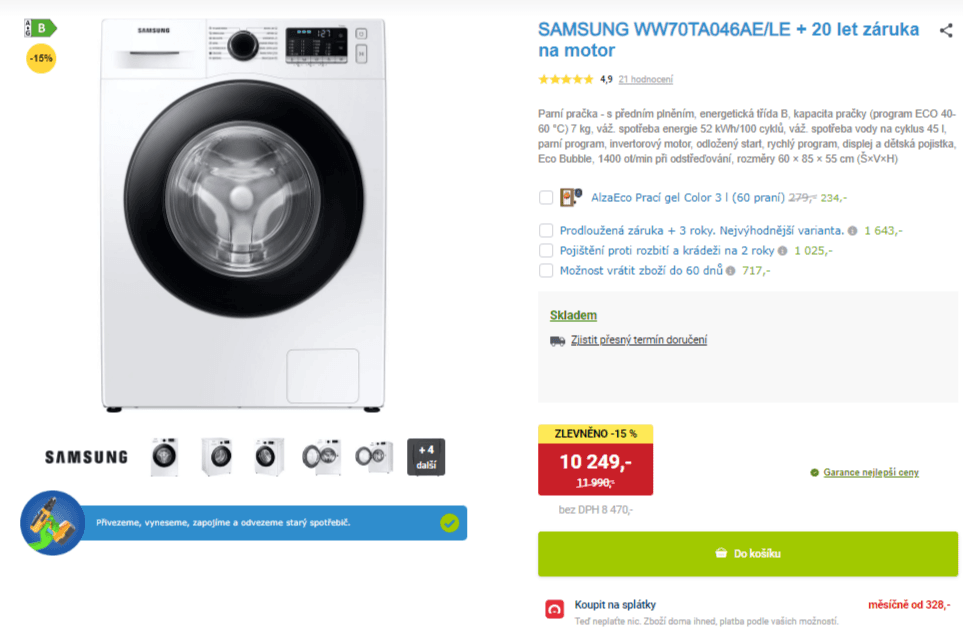Parní pračka Samsung 7kg, 1400ot, B