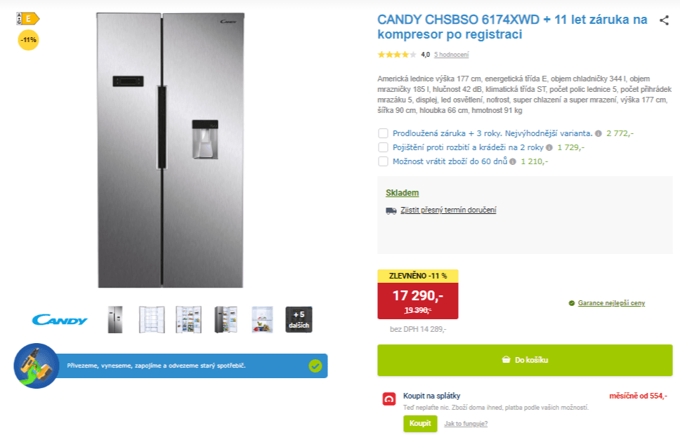 Americká lednice Candy, voda, 177cm