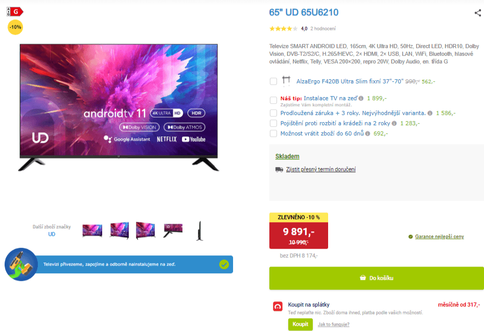 4K Android TV, Smart, 165cm UD