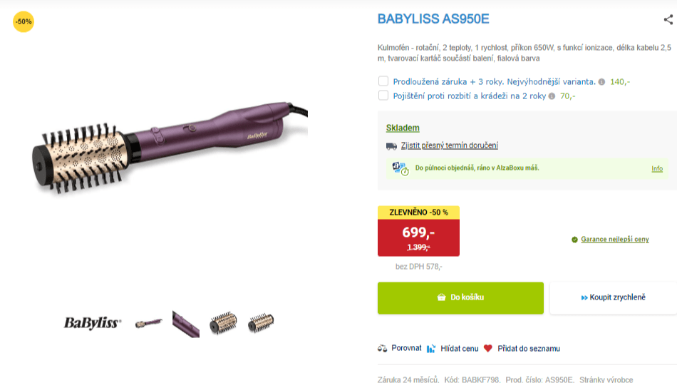 Rotační kulmofén Babyliss, ionizace