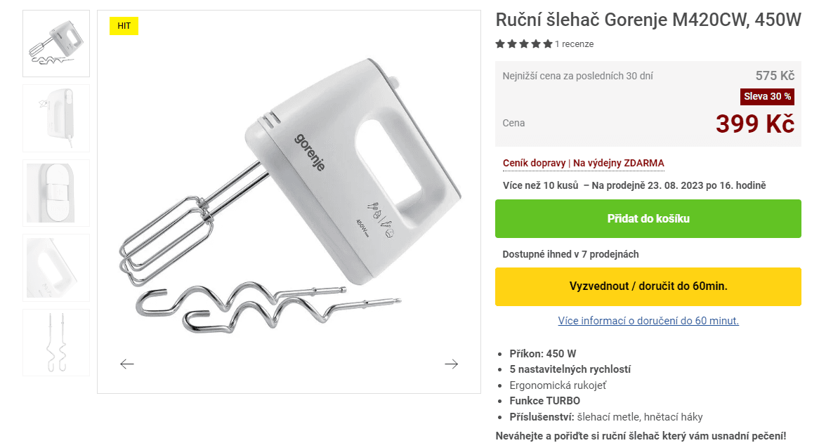 Ruční šlehač Gorenje, šlehání, hnětání