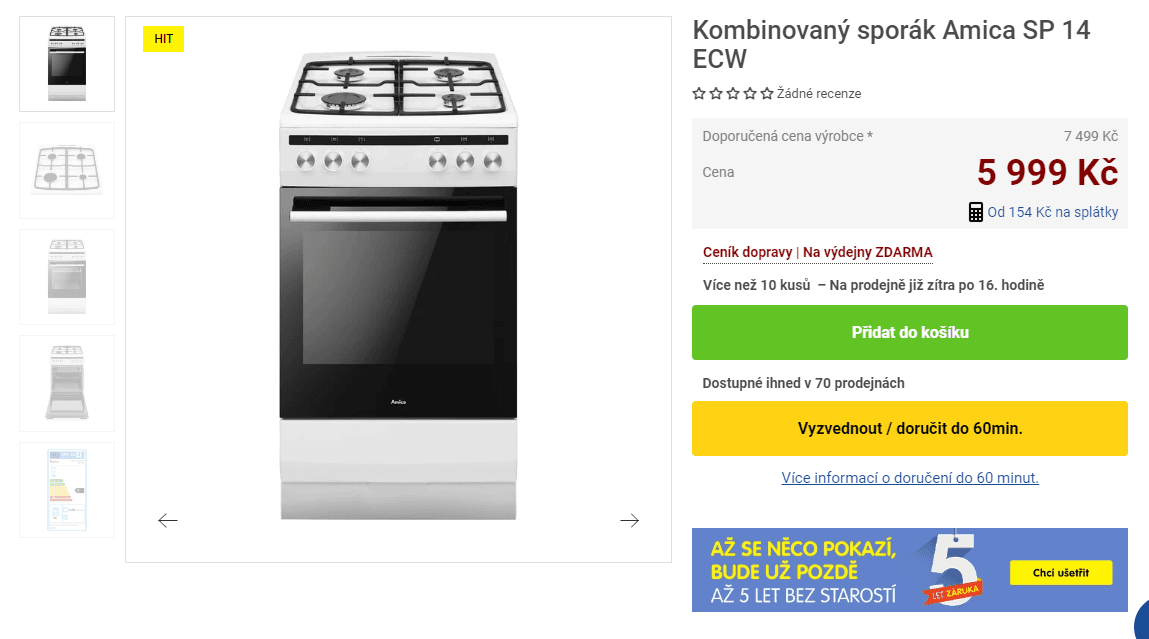 Kombinovaný sporák Amica SP 14 ECW