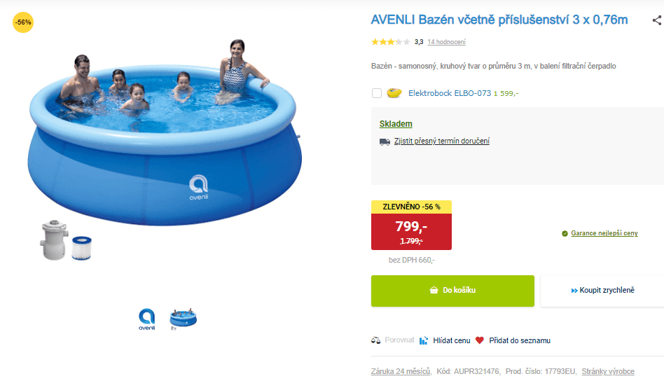 Bazén Avenli 3 x 0,76m, filtrace