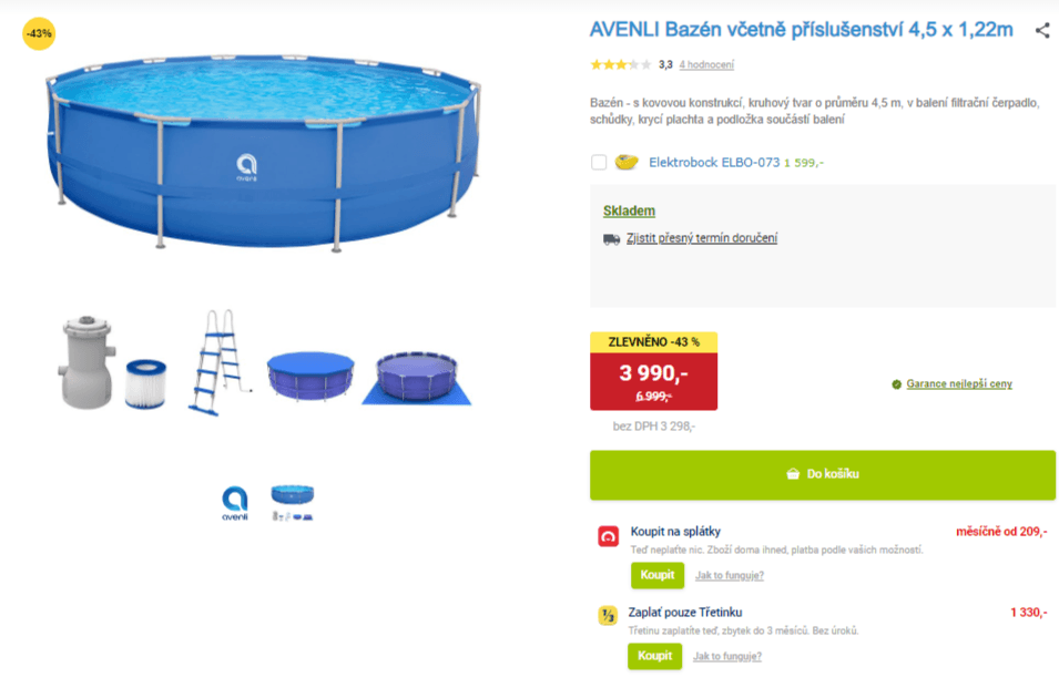 Bazén Avenli 4,5 x 1,22m, komplet příslušenství