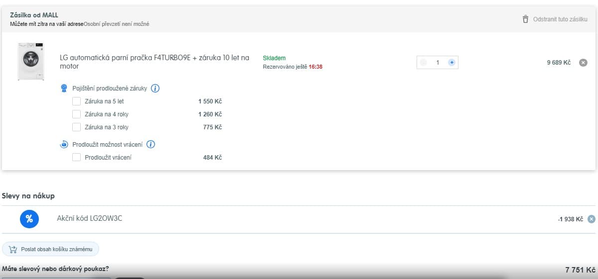 Parní pračka LG, B, 9 kg, 1360 ot./min