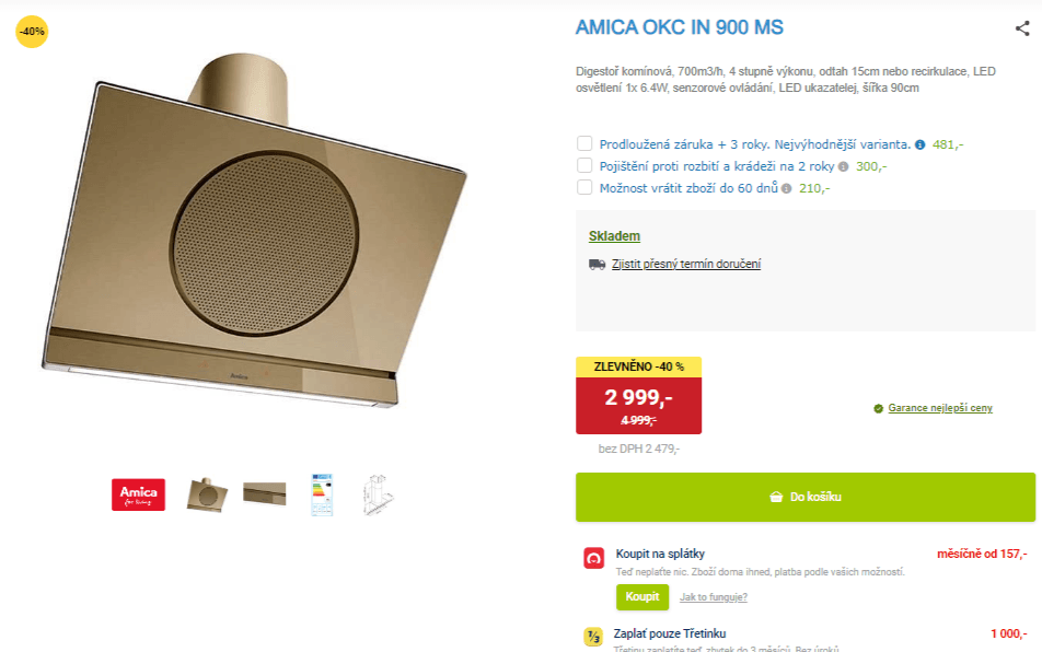 Komínová digestoř Amica, recirkulace, 722