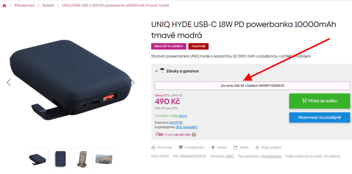 Powerbanka Uniq 18W, 10000mAh
