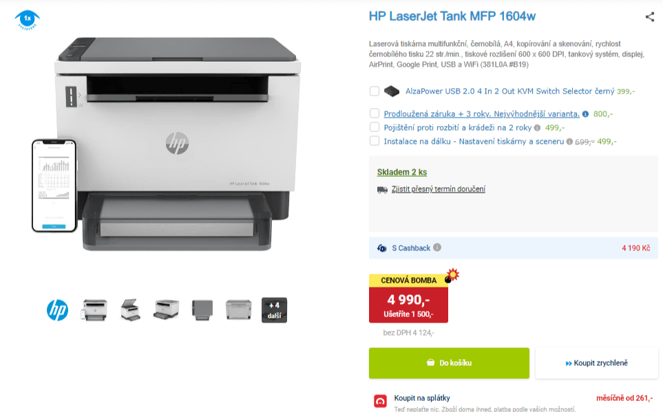 Laser ČB multifunce HP, tank, Wifi
